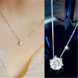 Women Fashion Simple Choker Crystal Pendants Necklace Shine Rhinestone Silver Colour Chain Jewellery Wholesale