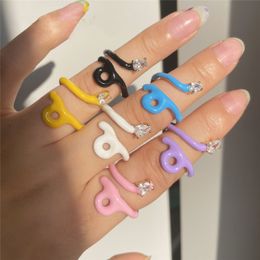 Colourful Dripping Oil Opening Rings Rhinestone Adjustable Ring for Women Girls Party Jewellery