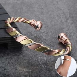 Vinterly Magnetic Bracelet Copper Ball Rose Gold Open Cuff Adjustable Bracelets Bangles for Women Gifts Twisted Copper Bangles Q0717