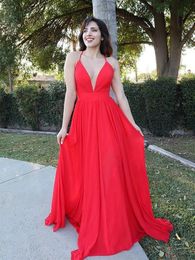 2021 Charming Chiffon Evening Dress Spaghetti Straps Deep V-neck A-line Long Prom Dresses Custom Made