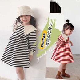 Girls Lovely Stirped Dress for Kids Black White Sailor A-line Children Spring Casual Clothing 210529