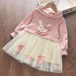 Girls Princess Dresses Autumn Cartoon Bunny Dress Cute Voile Outfits Sweet Kids Spring Clothing Suits 210429