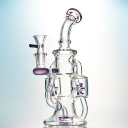 14mm Female Joint Hookahs Heady Glass Bong Green Purple Water Pipe Propeller Percolater 4mm Thick Doulbe Recycle Oil Dab Rig