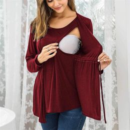 Breastfeeding Clothes Tops Women O-neck Long Bandage Sleeve Breast-feeding Pregnancy T Shirt Nursing Poleras Maternales 20220307 Q2