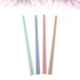 Chopsticks 4 Pairs Household Wheat Straw Non-slip Eco-friendly Mould Proof For Home (Four Colours Green, Blue, Pink, Beige)