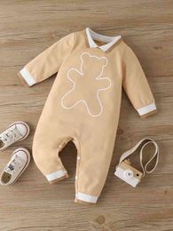 Baby Bear Print Striped Trim Jumpsuit SHE