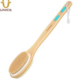 Supply to Amazon MOQ 100 PCS Customized LOGO Body Brush with Stiff and Soft Bristles Dual-sided Back Scrubber for Shower with Long Bamboo Handle Exfoliating Skin