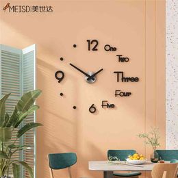 MEISD Acrylic Quality Large Wall Clock diy Morror stickers horloge wall Number Silent Watch Pointer Home Decor Living Room Clock 210325