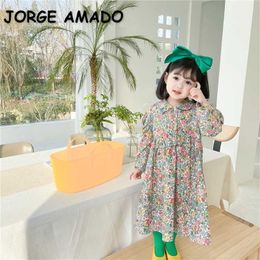 Wholesale Korean Style Spring Girls Floral Peter Pan Collar Princess Dresses Children Clothes E6025 210610