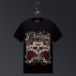 New Skull Rhinestones T Shirts Men Brand Short Sleeve Fashion Man Streetwear O Neck Slim Modal Cotton Tshirts Plus Size 6XL 210329