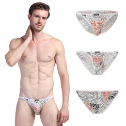 Underpants Mens Sexy Briefs Low Rise Pouch Print Underwear Panties Bamboo Breathable Soft For Man