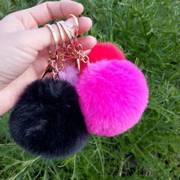 Real Rabbit Fur Ball Keychain Party Multi Colour Soft Pom Poms Bag Earrings Plush Car Holder Pendant Gold Metal Chains Keyring Accessories