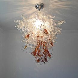 Luxury Flower Pendant Lamp Decorations Lighting Fixtures Amber White Indoor Elegant Hand Blown Glass LED Chandelier for Living Room Dining Bedroom Custom 60 by 70 CM