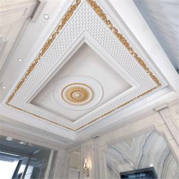 ceiling wallpaper rolls for wall 3d Golden plaster carving for living room bedroom wall papers home decor ceiling wallpapers