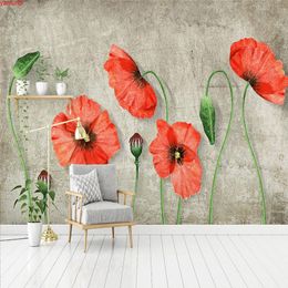 Custom Photo Mural European Style 3D Red Flower Oil Painting Waterproof Silk Cloth Wall Murals Wallpaper For Living Room Bedroomgood quatity