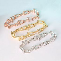 Europe America Fashion Style Bracelet Lady Women Brass Engraved T Letter Settings Diiamond Plated Gold U-shape Chain Bracelets