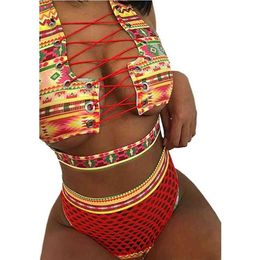 Bikini Swimsuit Sexy Bandeau Push Up African Print Thong Lace Swimwear Biquini Bathing Suit Women 2 Pieces Bikinis Set 210702