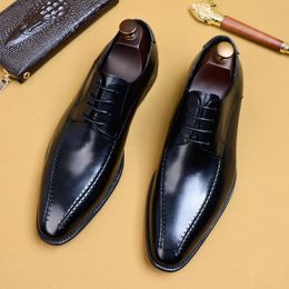 Lacing Men Formal Leather Shoes Genuine Leather Office Business Wedding Brogue Oxford Shoe Black Coffee Men Italy Dress Shoe