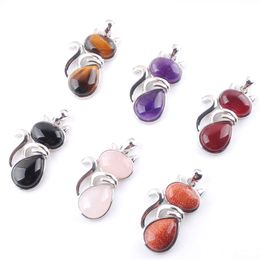 WOJIAER Fox Charms Pendants for Girl Gift Chakras Natural Gemstone Beads Agate Amethyst Quartz Blue Sand Animal BN364