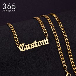 Personalised Customised Name Necklace Pendant Gold Colour 5mm Chain Custom Nameplate Necklaces for Women Men Handmade Gifts