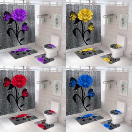 Shower curtain Digital printing rose perforation-free durable waterproof curtains