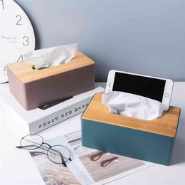 Tissue Holder Wooden Box Household Car Home Living Room Pumping Remote Control Storage 210818
