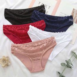 NXY sexy set 10Pcs/set Cotton Panties Women Sexy Floral Lace Panty Underwear Lingerie Solid Color Female Underpants Intimates Lady 2021 New 1128