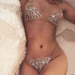 Boho Rhinestones Suit Bikini Bra Heart Underwear Party Belly Waist Chains Body Jewellery Accessories for Women