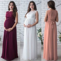 Maternity Long Dress Lace Party Evening Dress Pregnancy Clothes Lady Elegant High Quality Pregnant Women Chiffon Long Dresses Q0713