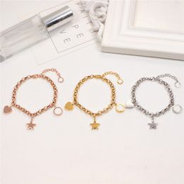 Fashion Women Bracelets Double Chain Bracelet Full Letter Pendant Bangles Hollow Grid Bangle For Girl Party