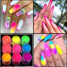 9 Colours Fluorescent Neon Pigment Powder Set Glitter Summer Shinny Ombre Gel Manicure Nail Art Decorations