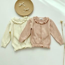 Baby Girls Hollow Out Cardigan Coats Fashion Children Outwear Long Sleeve Kids Knit 1-7Yrs 210429