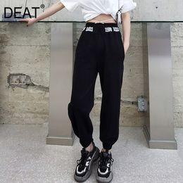 [DEAT] Pantaloni a vita alta elastica Nuovi pantaloni slim fit Donna Tasche con stampa nera Piedini Moda Marea Estate 7E7759 210428