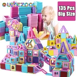 Big size magnetic designer color building block model and construction toy plastic magnetic building block children's toy gift Q0723