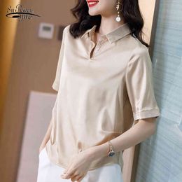 Summer Women Fashion Short Sleeves Satin Blouse Vintage Femme Plus Size Shirt Elegant Office Lady Silk Tops Blusas 9909 210521