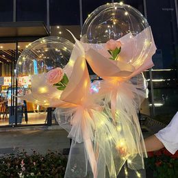 Sets Plastic Balloon Stand LED Balloons Decor Bobo Baloon Stick With Rose For Glow Party Wedding Christmas Birthday
