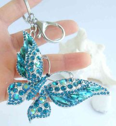 Beautiful Butterfly Keychain Pendant Blue Green Rhinestone Crystal K04538C6
