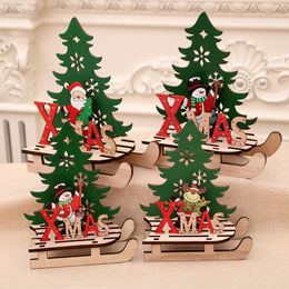 Christmas decorations creative Colour painting wooden pendant assembly sled car ornaments puzzle gift