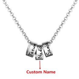 Stainless Steel Chain Necklaces Mens Personalised With Custom Beads Engraving 1-7 Names Pendant Male Jewellery Gift