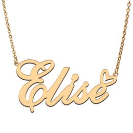 Pendant Necklaces Love Heart Elise Name Necklace For Women Stainless Steel Gold & Silver Nameplate Femme Mother Child Girls Gift