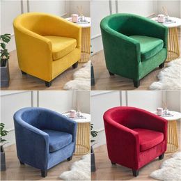 1Set Tub Armchairs Covers Velvet Plush Club Chair Cover Coffee Shop Bar Arc Sofa Couch Slipcovers with Seat Cushion 210723