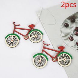 Christmas Decorations 2 Pcs Ornament Wooden Pendant Bicycle Shape Tree Scene Decororation