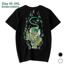 Jantour Brand Men's T-Shirt Harajuku Japanese Style Embroidery Unicorn Short Sleeve Loose 100% Cotton Tee Tops Male 3XL 4XL 210324