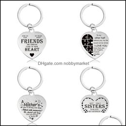 Key Rings Jewelry Fashion Stainless Steel Lettering Heart Lovers Mum Friendship Sisters Sier Car Keychains Mothers Day Good Friend Christmas