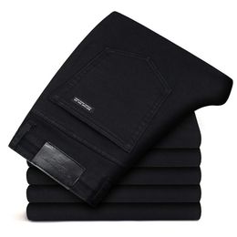 Autumn Classic Style Pure Black Stretch Men's Jeans Fashion Casual Slim-fit Denim Pants Male Brand Trousers 211104