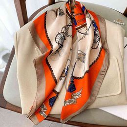 70x70cm Square Neck Silk Scarf Women Fashion Scarves for Ladies New Print Bag Foulard Summer Brand Shawls Wraps Hijabs Bandana Y220228