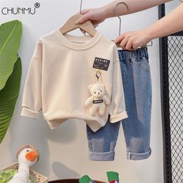 Autumn Children Baby Boys Clothes Fashion Denim Jacket Top Pants 3Pcs/sets Infant Kids Casual Clothing Winter Toddler Tracksuits 220212