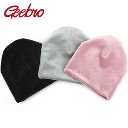 Geebro Newborn Baby Boys Girls Winter Autumn warm Fashion Velour Beanies Hats Infants Toddlers Soft Solid Caps Hair Accessories Y21111