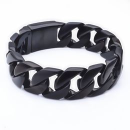 24mm Heavy Tennis Black Stainelss Steel Huge Solid Cuban Curb Link Chain Bracelet Jewellery Men's Holiday Gifts for Father