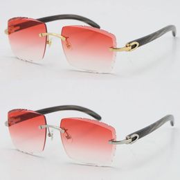 Rimless Original Marbled Black Buffalo Horn Sunglasses Unisex 3524012 outdoors driving Square glasses C Decoration gold metal frame Eyewear male and female